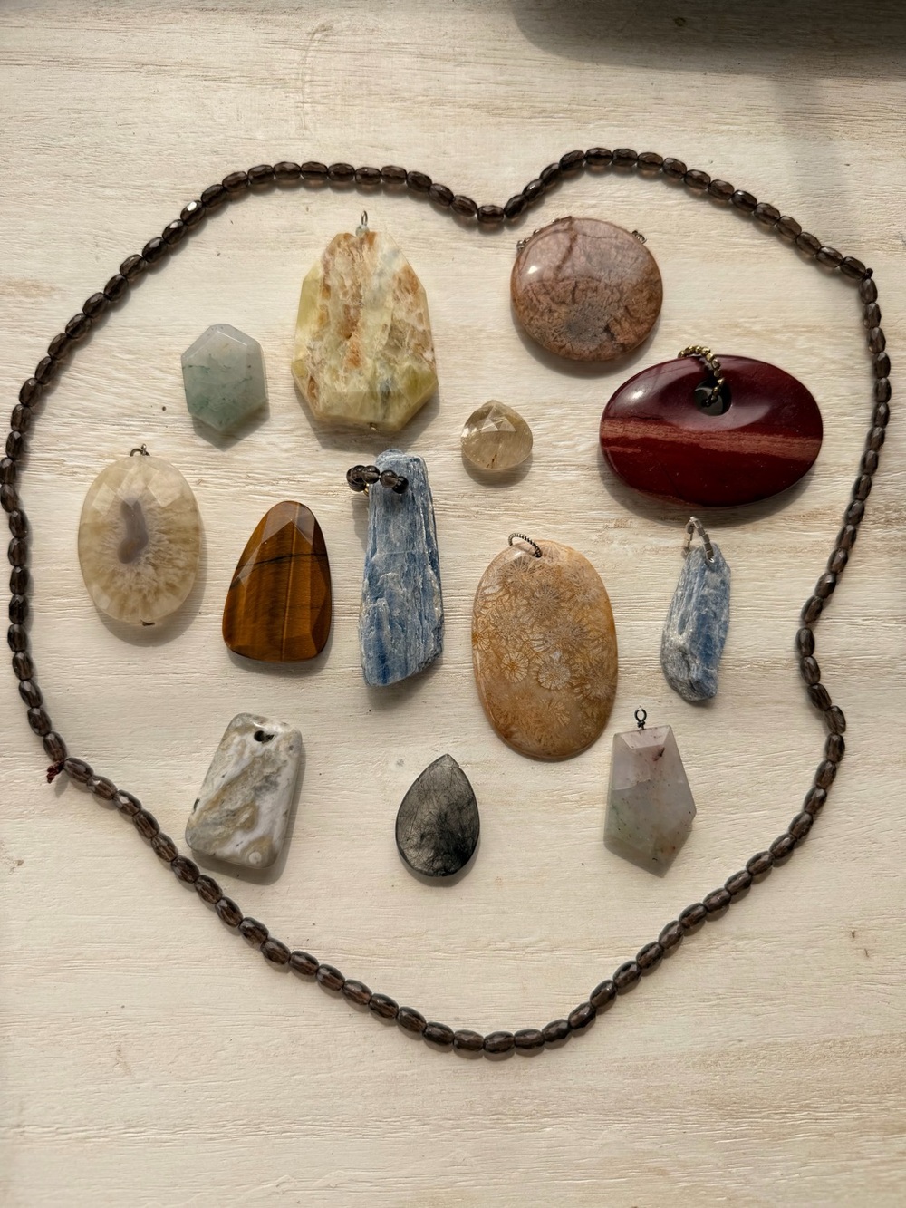 Handmade Mixed Gemstone Pendant, cabachon, bead lot.